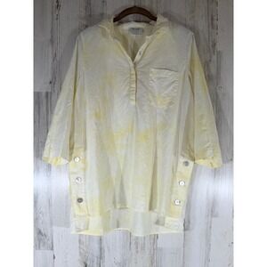 Tru Luxe Jeans Yellow Tie Dye Linen Cotton Blend Tunic Top Size Medium Pastel
